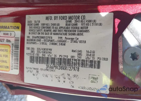 2019 Ford Fusion Sel from USA, damaged, VIN 3FA6P0CD8KR127978